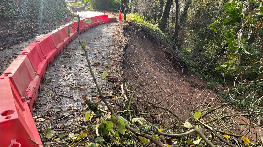 A landslip at the Steppes, at Llanarth, Kemeys Commander, in Monmouthshire 