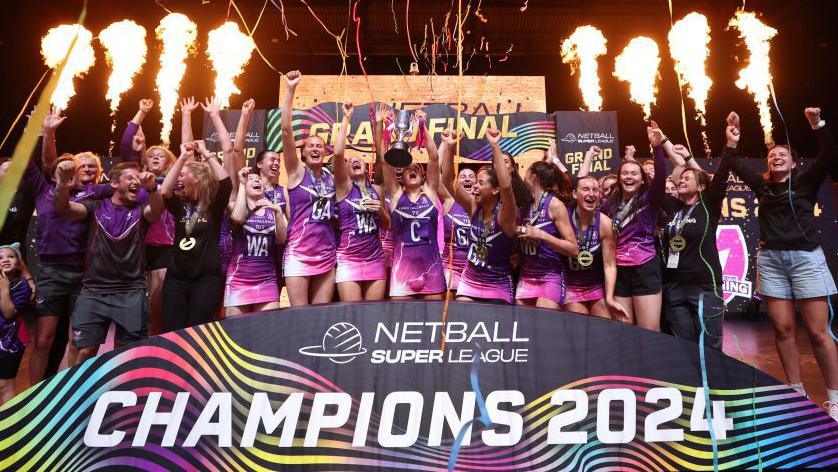 The Loughborough Lightning celebrating their Super League title