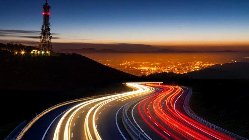 A lit up road