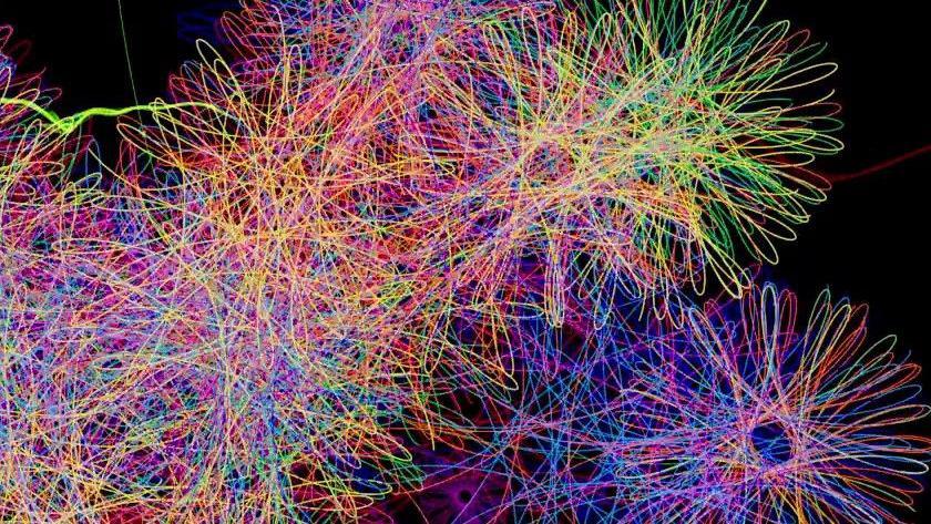 A series of multi-coloured projections, all in the shape of a spirograph.
