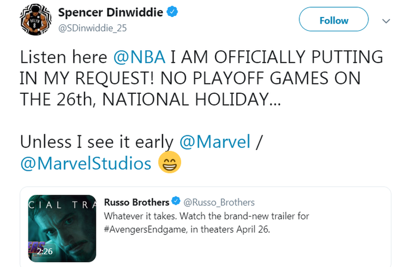 Screengrab of the tweet from the American football star Spencer Dinwiddie