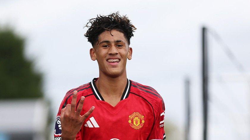 Manchester United youngster JJ Gabriel after scoring a hat-trick in an Under-18 match at Derby