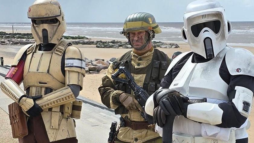 Star Wars Stormtroopers in body and helmets on the promenade at Cleveleys