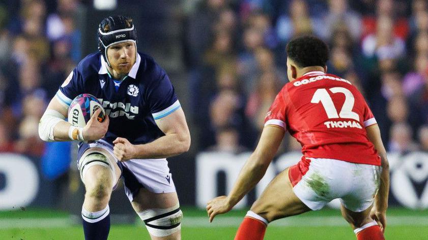 Gregor Brown in action in the Six Nations victory over Wales