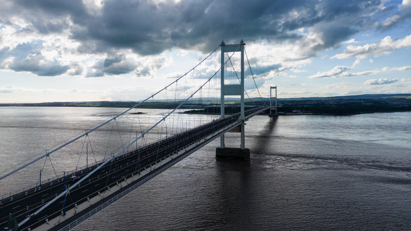 A large bridge crossing the Bristol channel to land