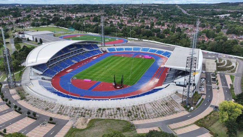 An aerial view of Alexander Stadium.