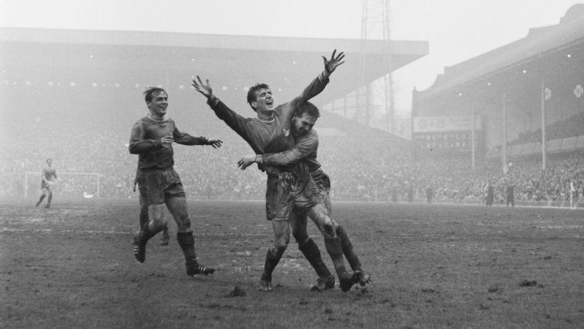 Jim McLaughlin celebrates scoring Swansea's goal at Villa Park in 1964