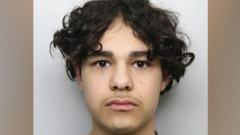 A custody picture of Bardia Shojaeifard, a teenage boy with dark curly hair.