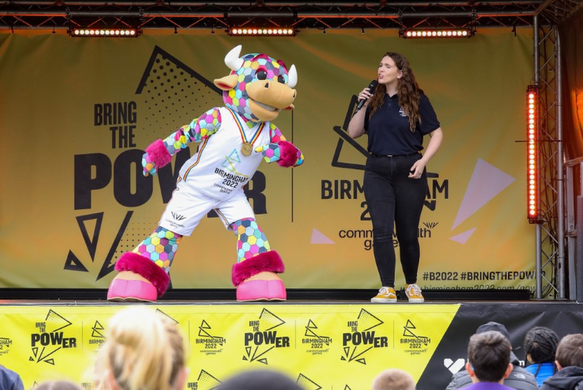 Perry, the Commonwealth Games 2022 mascot on stage