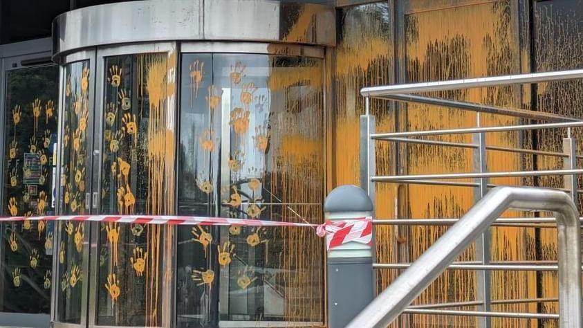 Paint over a revolving door at the university