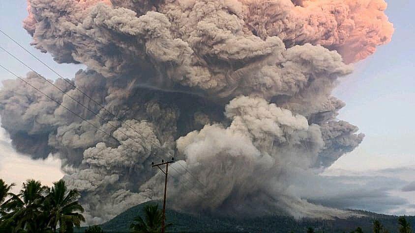 Mount Lewotobi Laki-Laki spewing volcanic materials during the eruption.