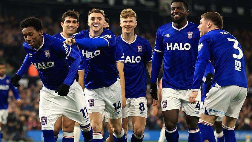 Ipswich Town's Jaden Philogene (left) celebrates scoring against Stoke City