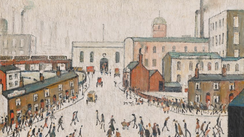 The painting of 'Going to the Station' by LS Lowry 