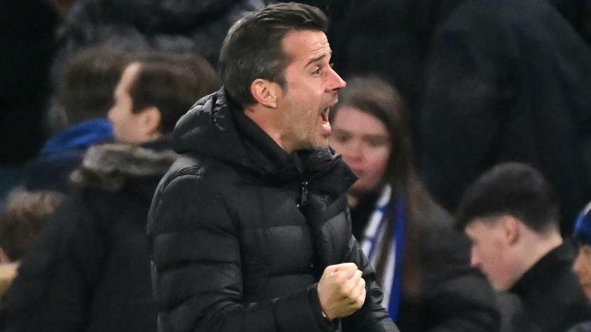 Fulham manager Marco Silva celebrates during the victory at Stamford Bridge