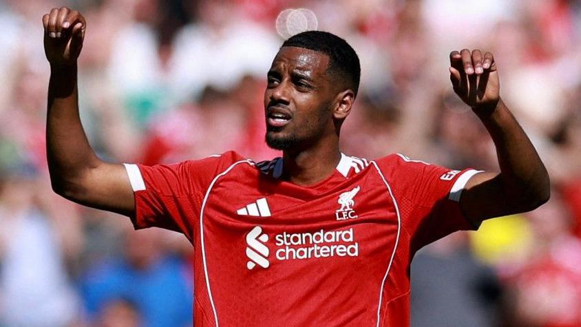 Alexander Isak celebrates scoring for Liverpool against Crystal Palace in the Premier League