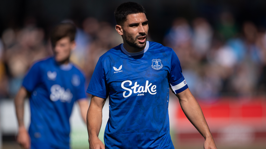Neal Maupay in action for Everton during a pre-season friendly against Salford City last July
