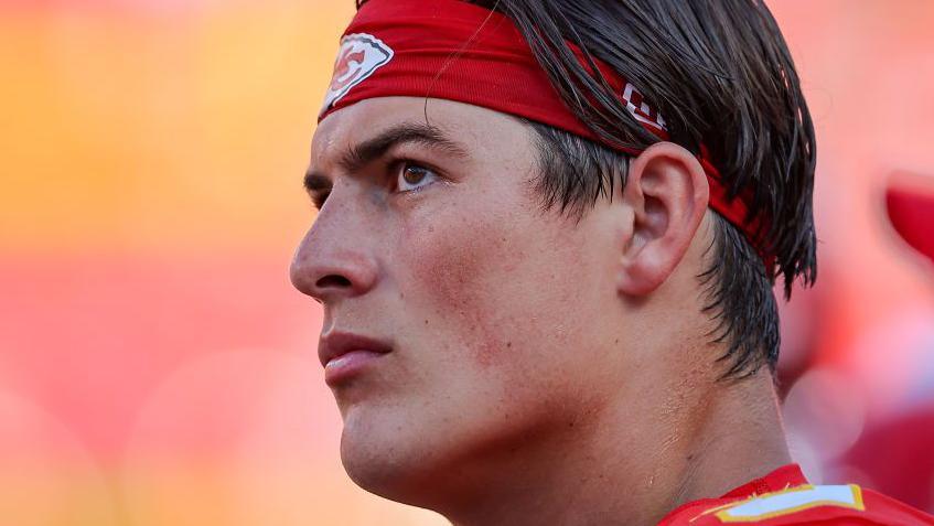 Louis Rees-Zammit watches the Chiefs' preseason game action against the Detroit Lions