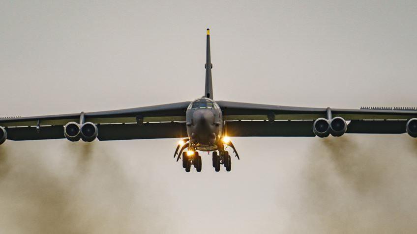 Large bomber aircraft landing at RAF Fairford in Gloucestershire back in 2022