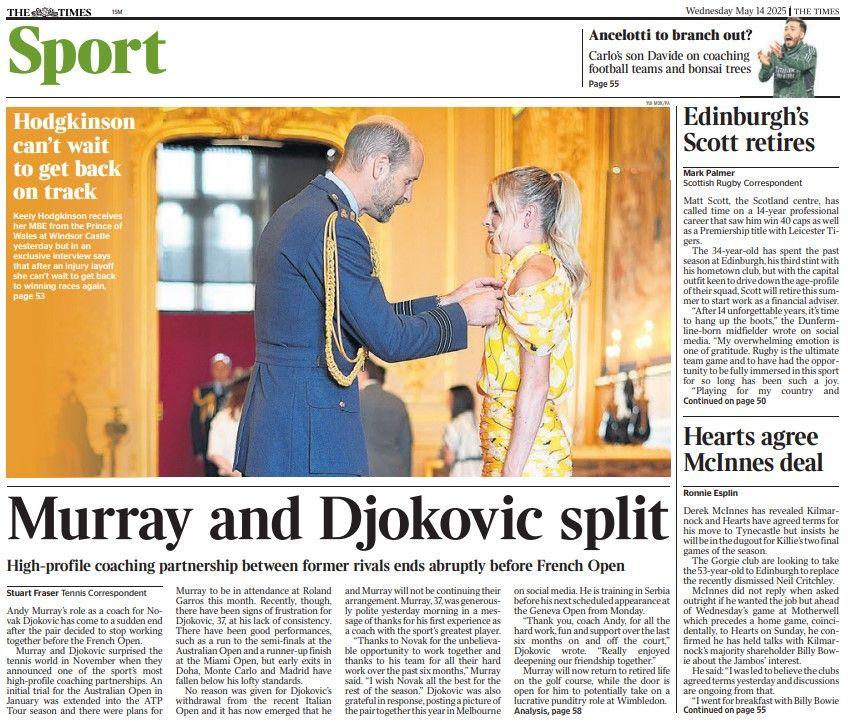 The back page of the Scottish edition of The Times on 140525