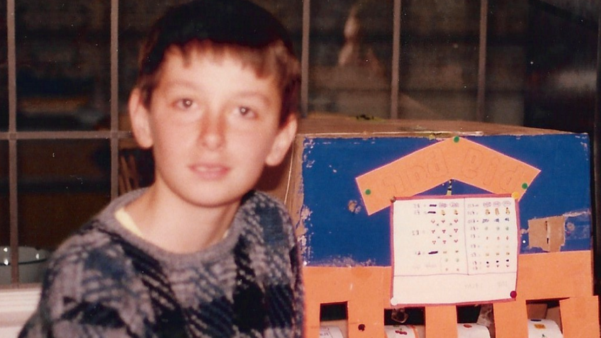 Stewart when he was 10 with a home-made slot machine