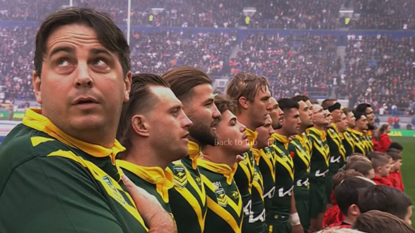 Australia team line up for the national anthem