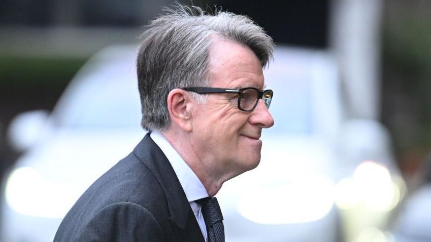  Peter Mandelson attends the funeral of Derek Draper at St Mary the Virgin Church, on February 2, 2024 in London, England