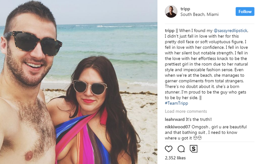 Mr Tripp frequently posts on Instagram about his wife's appearance