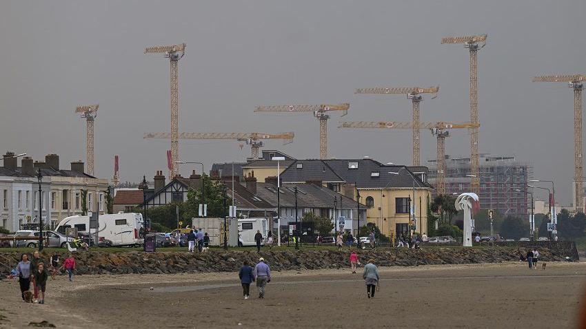 Cranes pictured over multiple building sites in Ringsend, Dublin, earlier this summer