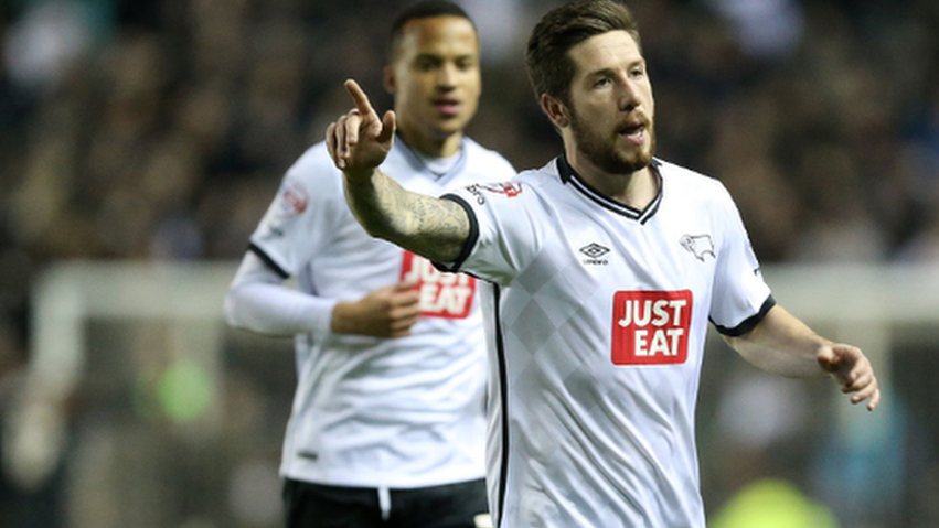 Derby County's Jacob Butterfield celebrates scoring against Blackburn Rovers