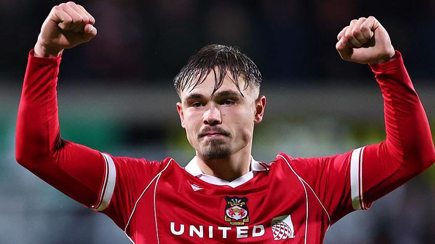 Callum Doyle in a Wrexham shirt 