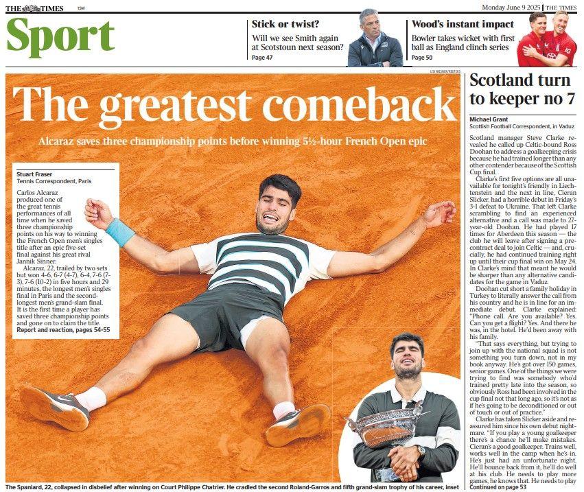 The back page of the Scottish edition of The Times on 090625