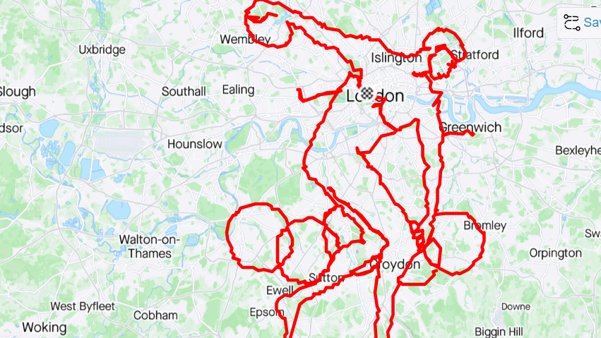 Strava map showing route in the image of a discus thrower with the olympic rings