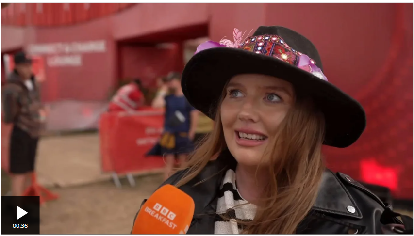 Video of Girl talking about her famous Glastonbury rollers 