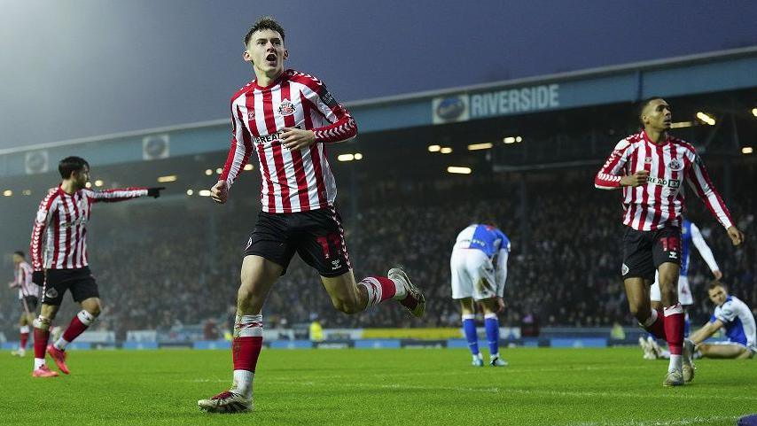 Chris Rigg celebrates scoring for Sunderland at Blackburn