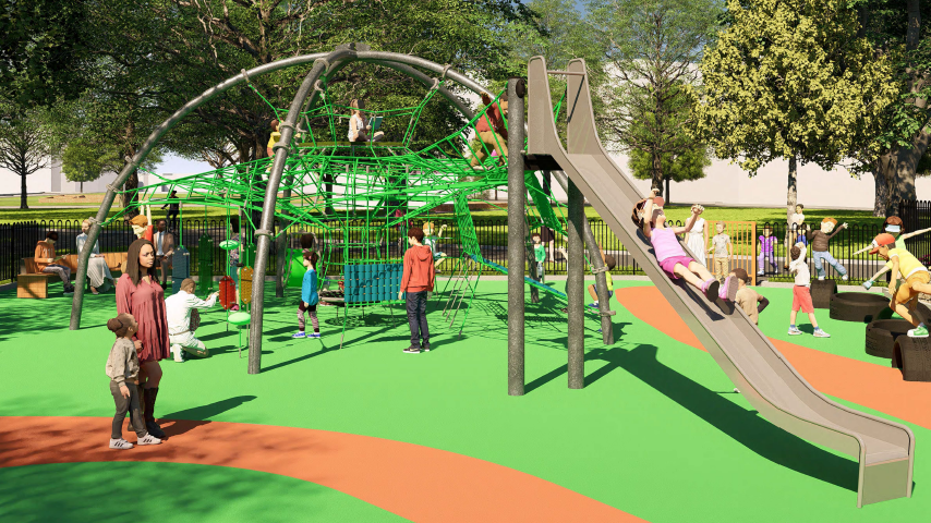 An artist's impression of what the playground slide and climbing frame for older children could look like