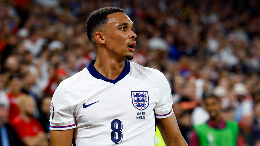 Trent Alexander-Arnold reacts while playing for England