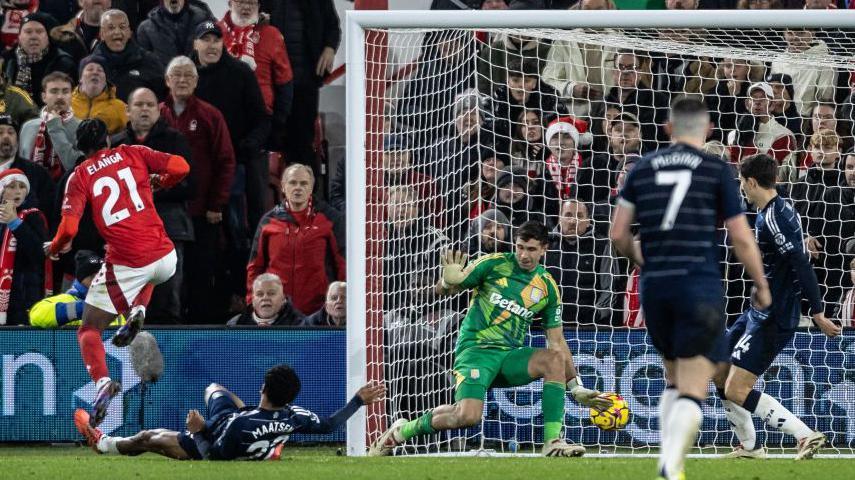 Anthony Elanga scores the winning goal for Nottingham Forest against Aston Villa