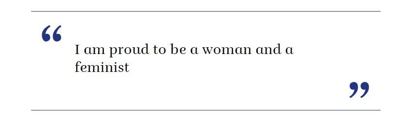 Pull quote from Meghan Markle saying "I am proud to be a woman and a feminist"