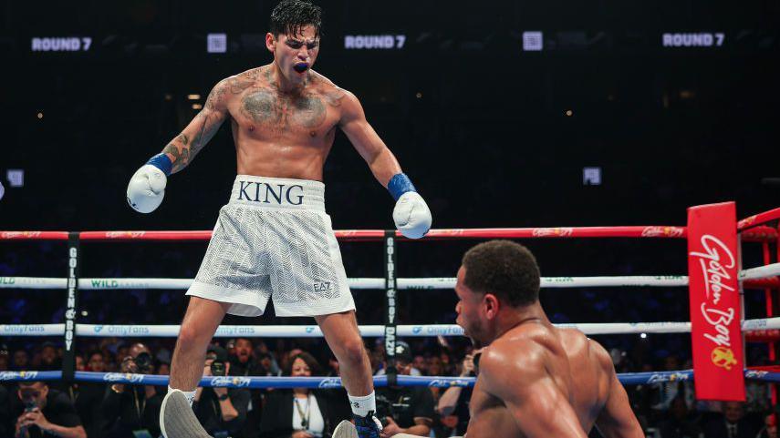 Ryan Garcia floors Devin Haney during his win in April