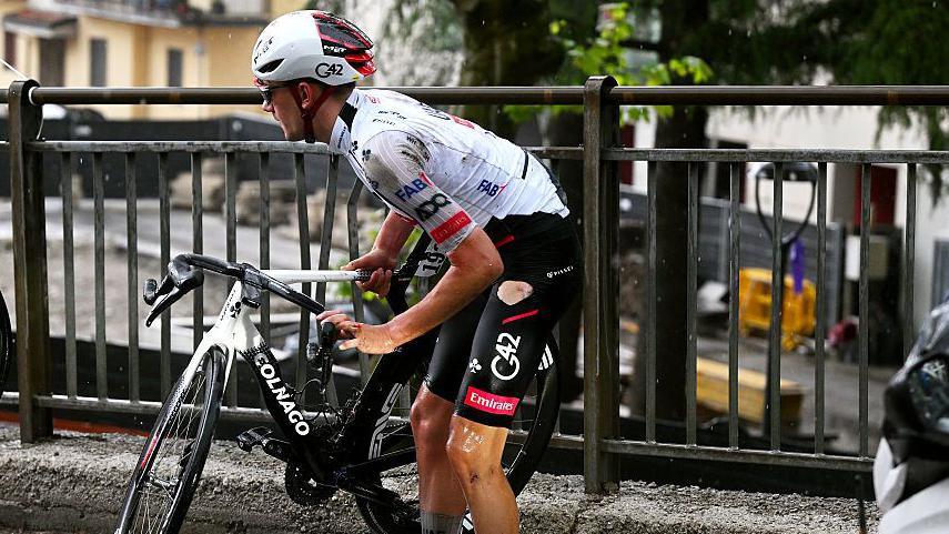 Igor Arrieta of UAE Team Emirates crashes on stage five of the Giro d'Italia