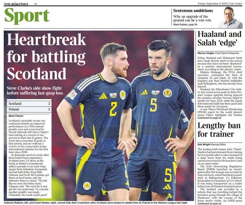 The back page of the Scottish edition of The Times on 060924