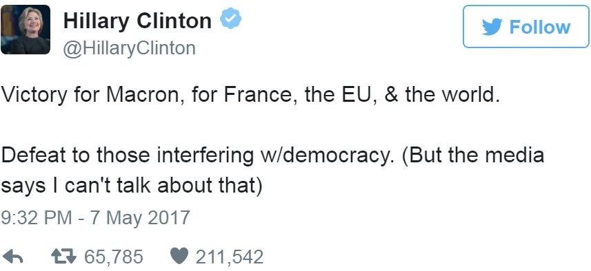 Screen grab of tweet by @HillaryClinton