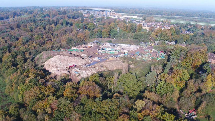 An areal shot of the the Shorts Waste Transfer and Recycling Facility in St Georges Lane in Ascot on a clear day. It us surrounded by greenery.