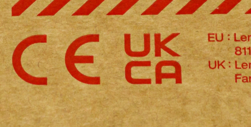 A brown box with CE and UKCA markings.