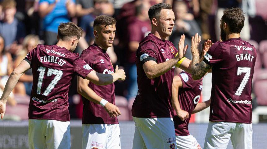 Hearts' Lawrence Shankland scores to make it 1-0 during a William Hill Premiership match between Heart of Midlothian and Motherwell at Tynecastle Park