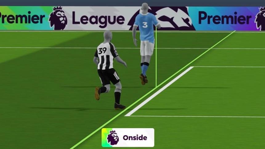 VAR image of Bruno Guimaraes offside decision in the Newcastle v Manchester City match on Saturday