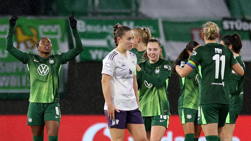 Maya Le Tissier looks dejected arsenic Wolfsburg players observe scoring a extremity successful nan background