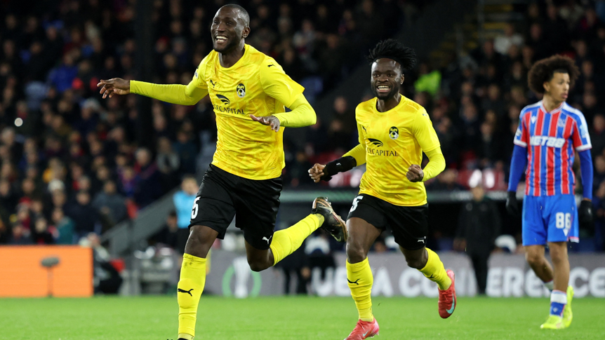 Ibrahim Cisse celebrates scoring for KuPS against Crystal Palace in the Conference League