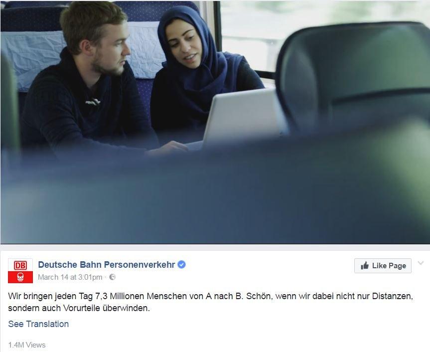 Screen grab of Facebook post by Deutsche Bahn Personenverkehr