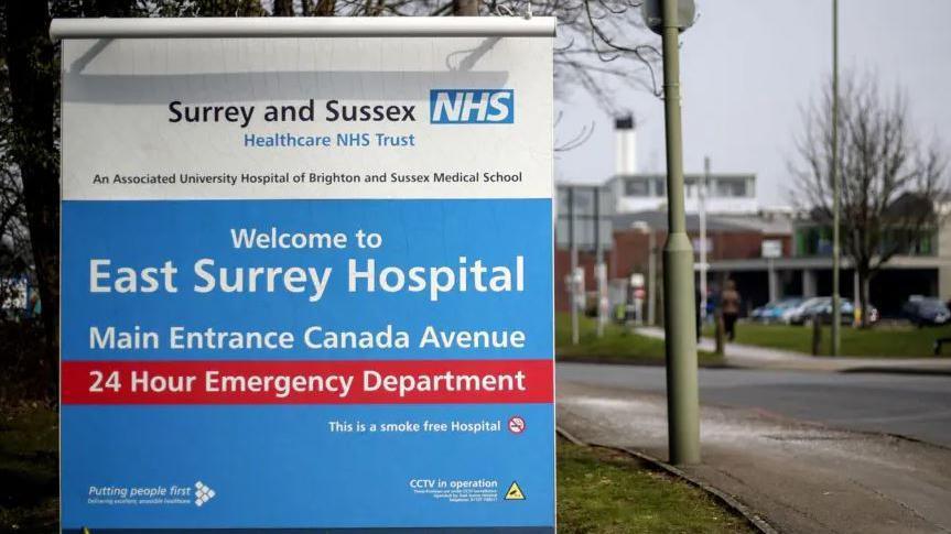 The entrance sign to East Surrey Hospital